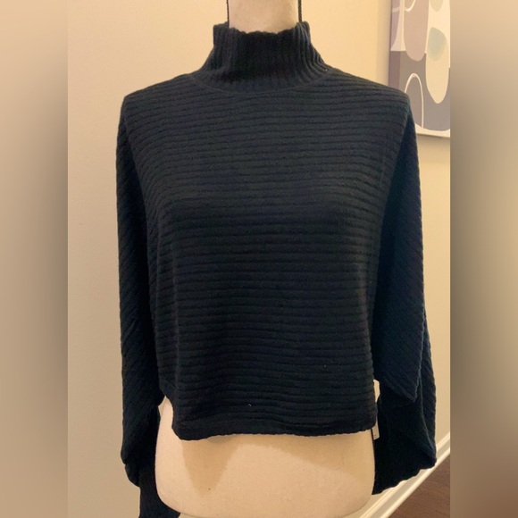 Anthropologie Black Pilcro Ribbed Turtleneck Batwing Cropped Sweater SzS NWT - Picture 1 of 5